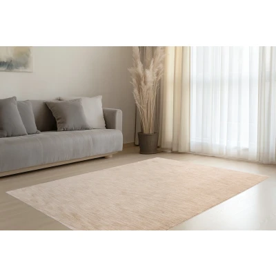 Afbeelding van Pandora Soft Effen Vloerkleed Laagpolig, 100% Polyester, Touch, Franjes Beige 80x150 cm Rechthoek Polyester Tapijtenloods