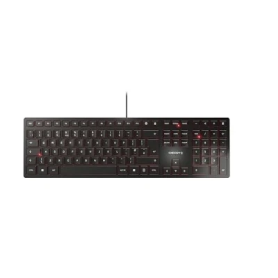Afbeelding van CHERRY KC 6000 SLIM, Ultraplat ontwerp toetsenbord, UK layout (QWERTY), Bedraad (USB A aansluiting), Stille toetsen, Duurzame labeling, Zwart