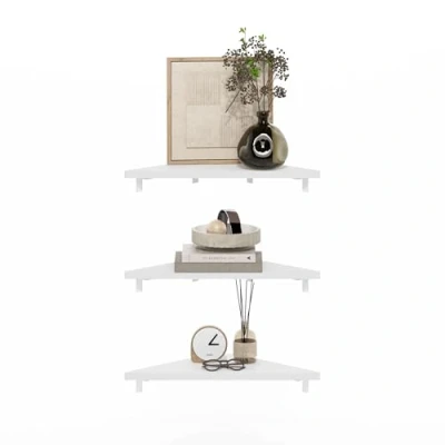 Afbeelding van Furinno Rossi Driehoek zwevende planken voor wandmontage, displayplank, wit, set van 3