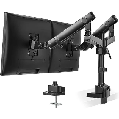Afbeelding van PUTORSEN Monitor tafelhouder 2 monitoren premium aluminium ergonomische zwenkbare, kantelbare in hoogte verstelbare monitorhouder voor twee 17&quot; 32&quot; LED LCD schermen VESA 75x75 100x100mm, 8kg/arm