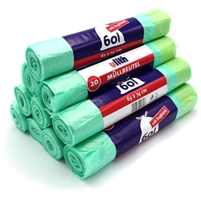 Afbeelding van Ulith Vuilniszak met trekkoord, 60 liter, 20 per rol, 63 x 74 cm, scheurvast en vloeistofdicht