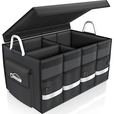 Afbeelding van kofferbaktas met deksel 60 liter XXL kofferbakorganizer extra stabiele en waterdichte bodem anti slip klittenband