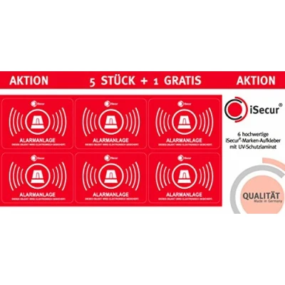 Afbeelding van 5 delige stickerset alarmsysteem I hin_456 6x4 cm Let op: object wordt elektronisch alarmbeveiligd voor ramen en deuren klevend
