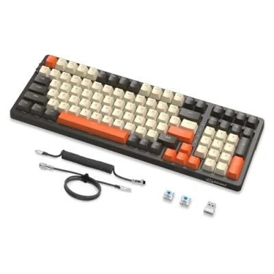 Afbeelding van MAMBASNAKE K8 Kleurrijk mechanisch toetsenbord met 3 Modi, 2.4G draadloos Bluetooth pakking Gamingtoetsenbord spiraalkabel, 19 RGB lampen, Hot Swap blauwe schakelaar voor laptop PC Mac Shimmer
