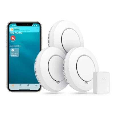 Afbeelding van Meross Détecteur de Fumée Interconnecté (avec HUB), Lot 3 Intelligent Compatible avec Apple HomeKit, Alarme Incendie Pile Remplaçable, Notification d&#039;Alerte par App