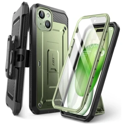 Afbeelding van SUPCASE Unicorn Beetle Pro Hoesje Geschikt voor de Apple iPhone 15 Stofdichte Case Met Ingebouwde Screenprotector Full Protect valbescherming Holster en Kickstand Groen