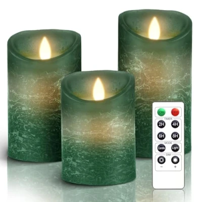 Afbeelding van AiiBowy led kaarsen, 3 delige set, vlamloze echte was, flikkerende dimbaar, met afstandsbediening, kerstkaarsen, vlammen, 10,12 cm, 10,2 tafeldecoratie, woonkamer, Kerstmis, bruiloft,