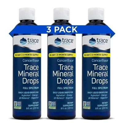 Afbeelding van Trace Minerals ConcenTrace Druppels 72+ Mineralen, ionisch vloeibaar magnesium, chloride, kalium laag natriumgehalte energie, elektrolyten, hydratatie (237 ml x 3) 3 pakketten