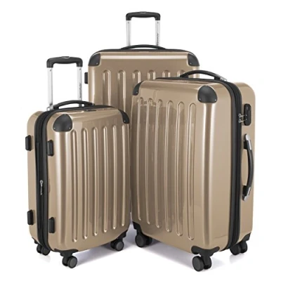 Afbeelding van HAUPTSTADTKOFFER ALEX koffer met harde schaal, trolley, rolkoffer, reiskoffer, 4 dubbele wielen, uitbreiding, champagne, Set, kofferset