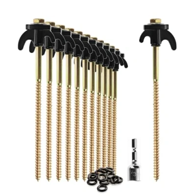 Afbeelding van COM FOUR® 12x haringen robuuste stalen met draad en touwhouder rotsharingen voor kamperen buiten tenthaken harde grond hout