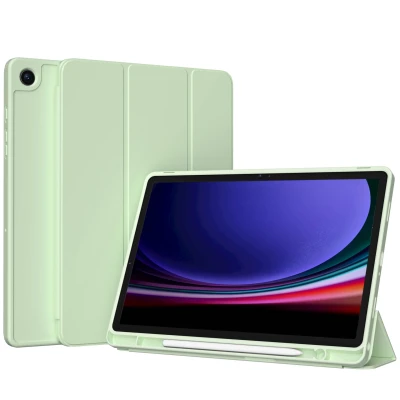 Afbeelding van Samsung Galaxy Tab A9 Plus Hoes: Accezz Smart Silicone Bookcase Lichtgroen Kunstleder Tablet Hoezen