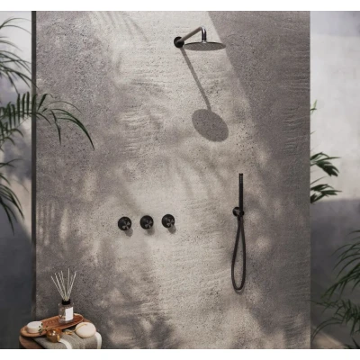 Afbeelding van Hotbath Archie Regendoucheset IBS33 Geborsteld Gunmetal PVD Staaf Handdouche 20cm Hoofddouche Plafondbuis