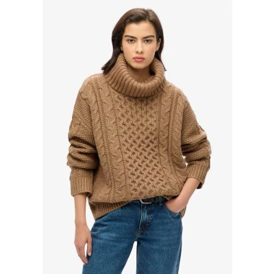 Afbeelding van Superdry Vrouwen Kabeltrui met Rolkraag Bruin Grootte: 42