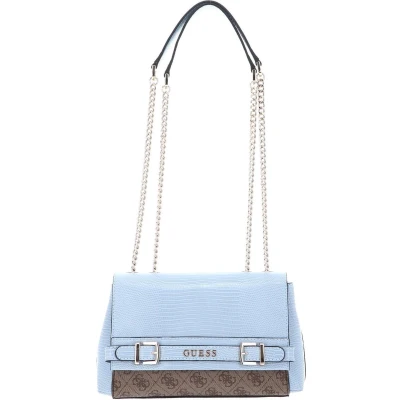 Afbeelding van GUESS Sestri Logo Convertible Xbody Flap Bag Latte Logo/Sky Blue