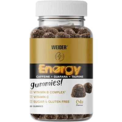 Afbeelding van Weider Energy CafFine Gummies (80 rubbers) colasmaak cafeïne voor energie en mentale focus met guarana taurine, vitamine B C zonder suiker allergeenvrij