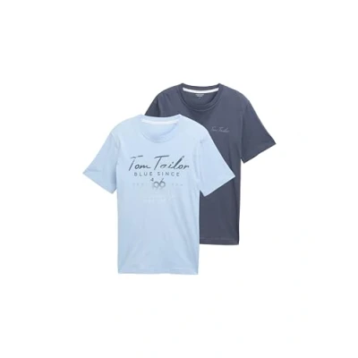 Afbeelding van TOM Tailor 2 PACK Tshirt print, Heren, Maat: XS, Blueish grey