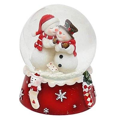 Afbeelding van Dekohelden24 Sneeuwbol, sneeuwpop duo, rood wit, afmetingen H/B/Ø kogel: ca. 8,5 x 7 cm/Ø 6,5 cm., 501065 SM