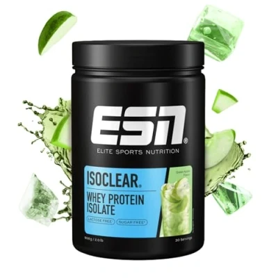 Afbeelding van ESN ISOCLEAR Whey Isolate Proteïnepoeder, Green Apple, 908 g, 30 Porties Heldere Wei Poeder Lactosevrij Voor Spieropbouw en Herstel, Gemaakt in Duitsland, Laboratorium Getest