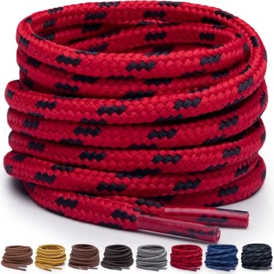 Afbeelding van Miscly Ronde Schoenveters Zware en Duurzame voor Laarzen, Werkschoenen &amp; Wandelschoenen (Rood/Zwart, 206 cm)