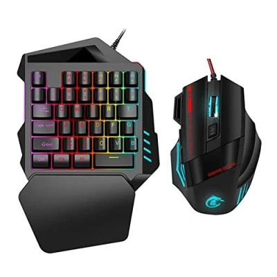 Afbeelding van Combo voor gaming met één hand en muis, 35 toetsen LED achtergrondverlichting, instelbare 1000 DPI 5500DPI optische toetsenbordmuis Win 2000 / XP/Win ME/Vista Win7 Win8