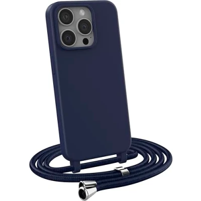 Afbeelding van MyGadget Hoesje met sleutelkoord voor Apple iPhone 15 Pro Siliconen telefoonhoesje crossbody nekhouder koordband draagriem bescherming touw in donkerblauw