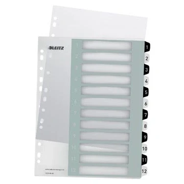 Afbeelding van Leitz Wow Printbare Index, 12 Tabs, Zwart wit Tabbladen