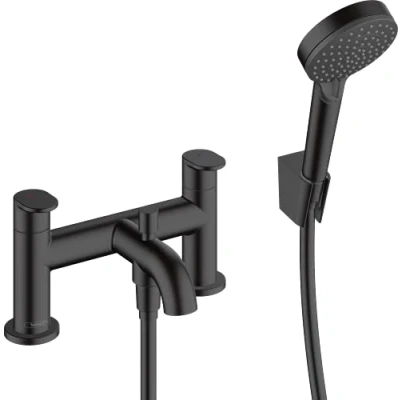 Afbeelding van hansgrohe vernis 2 gats badrand bad douche mengkraan mat zwart 71461670