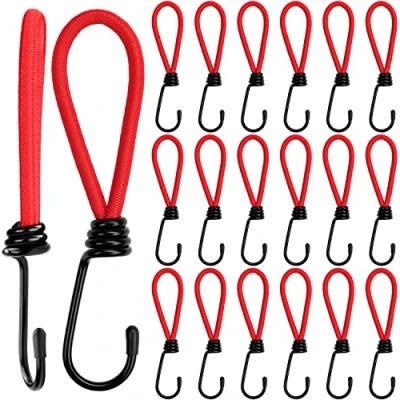 Afbeelding van Belle Vous Rood Elastieken Bungee Uitrekbaar Koord Met Metalen Haken (20Pak) 15cm Zware Kwaliteit Lussen Voor Zeildoek, Kamperen en Tenten