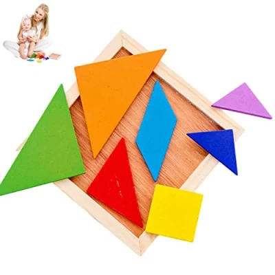 Afbeelding van Houten Tangram Puzzel, Brain Teasers Geometrische, Logic IQ Game, Kleurrijke Vorm Patroon STEM Educatief Speelgoed Leren Games