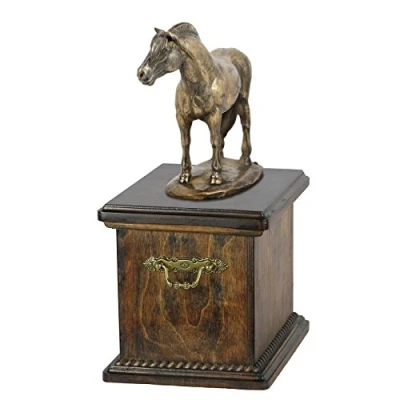 Afbeelding van Art Dog handgemaakte urn voor paardenas koud gegoten bronzen beeld aangepaste crematiedoos houten huisdierherdenkingsurn 46,5x29x21cm Fjord paard