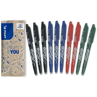 Afbeelding van PILOT FriXion Ball, uitwisbare rollerbalpen, set van 10 (blauw, zwart, rood, groen)