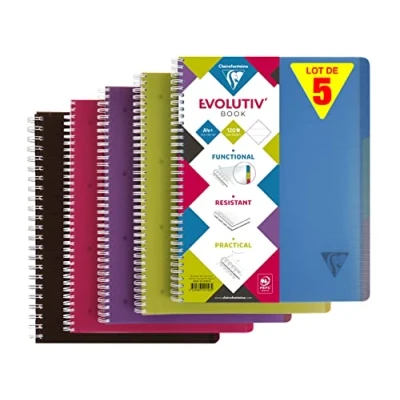 Afbeelding van Clairefontaine 329156C Set van 5 Linicolor Evolutiv&#039;Book schriften A4+ 22,5x29,7 240 uitscheurbaar gelijnd pagina&#039;s met marge 90g wit pappier Transparante polypropyleen kaft Willekeurige kleuren