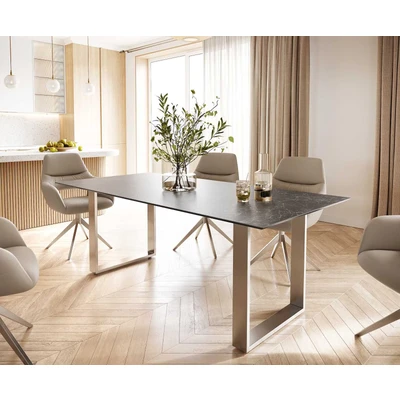 Afbeelding van Eettafel Edge keramiek Laminam® Nero Greco grijs 200x100 roestvrij staal smal