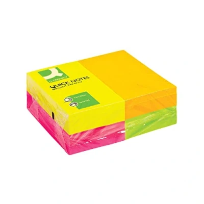 Afbeelding van Q connect Zelfklevende notitieblok, 127 x 76 mm, met 100 fluorescerende vellen, 12 stuks, gesorteerd in 4 kleuren