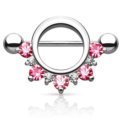 Afbeelding van Tepelpiercing half cirkel CZ roze steentjes