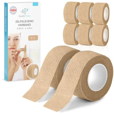 Afbeelding van Vingerpleisters zelfklevend, 8 x pleisterrol (2,5 cm 4,5 m), zelfklevende tape, elastische waterdicht, stof , vet en vuilafstotende pleistertape (huidskleur, rollen)