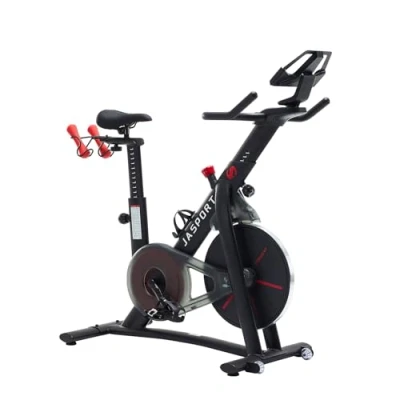 Afbeelding van JASPORT Smart Indoor Speedbike S3 stille hometrainer magnetisch remsysteem en krachtige riem app met video on demand trainingscursussen compatibel Kinomap &amp; Zwift inclusief hartslagband
