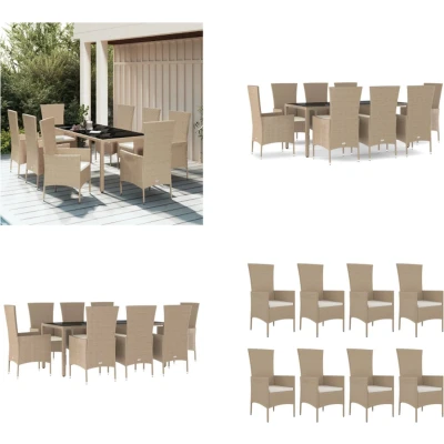 Afbeelding van vidaXL 9 delige Tuinset met kussens poly rattan beige