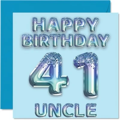 Afbeelding van 41e verjaardagskaart voor oom blauwe glitter feestballonnen gelukkige verjaardagskaarten 41 jarige uit neef nichtje, 145 mm x cadeau