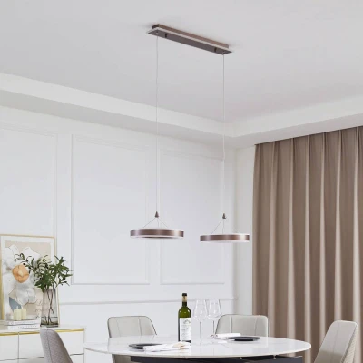 Afbeelding van Lucande Hanglampen met dimmer 2lichts Ijzer, plastic H: 5 cm koffiebruin, mat wit Inclusief lichtbronnen