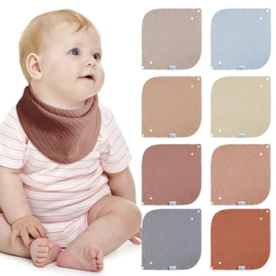 Afbeelding van Lulu moon Slabbetje voor baby&#039;s, absorberende driehoekige doek, mousseline halsdoek baby&#039;s met verstelbare drukknop, zachte slabbetjes jongens en meisjes, uniseks, 8 stuks (aarde)