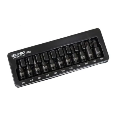 Afbeelding van US PRO INDUSTRIAL 11 ST 3/8 &quot;DR Impact Torx Star Bit Sockets Set T10 T60 3933