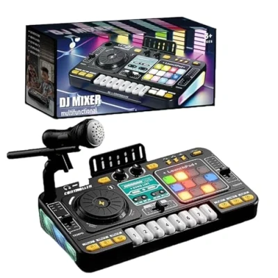 Afbeelding van DJ draaitafel voor kinderen, mixer tafel beginners, Bluetooth met verstelbare microfoon, kleurverloop lampeffect, geschikt kinderen van 6 tot 12 jaar en