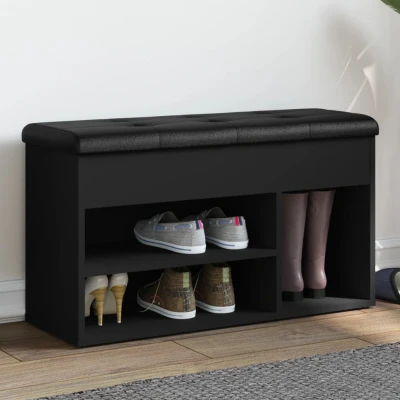 Afbeelding van Schoenenbank 82x32x45,5 cm bewerkt hout zwart