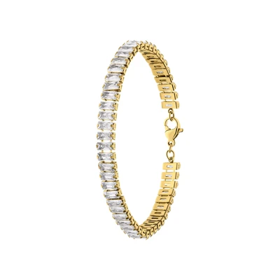 Afbeelding van Lucardi Dames Stalen goldplated Armband met wit Staal Goudkleurig 20 cm
