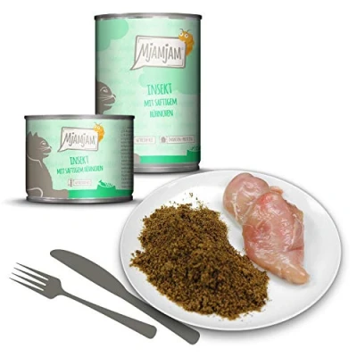 Afbeelding van MjAMjAM premium natvoer voor katten Quetschie insect met sappige kip, verpakking van 6 (6 x 200 g), graanvrij insecteneiwit