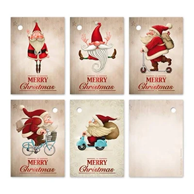 Afbeelding van 25 kerstcadeaukaartjes, 52 x 74 mm / 5 grappige kerstman motieven, elk kerstkaartjes, tags, cadeaukaarten, hanglabels, hanglabels van EDITION COLIBRI (set 3)