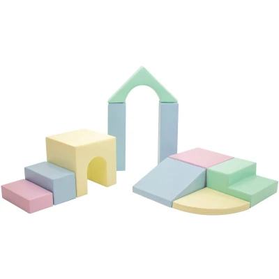 Afbeelding van Multifunctionele foam speelset Creativity pastel kleuren blokken Soft Play met glijbaan