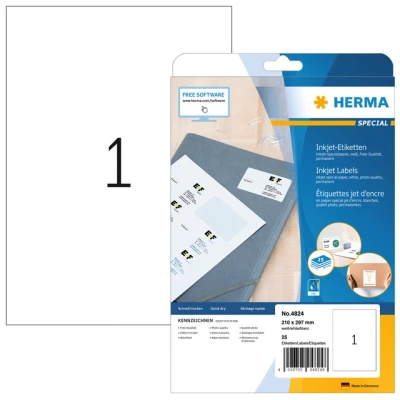 Afbeelding van Etiket HERMA 4824 210x297mm A4 wit 25stuks