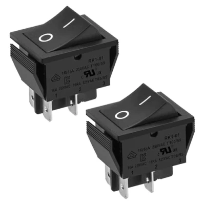 Afbeelding van Heschen Tuimelschakelaar, DPST 4 klemmen, 16 A, 250 VAC, zwart, 2 stuks